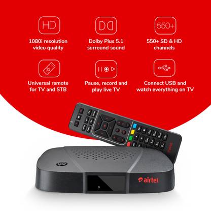 Airtel Digital TV Only HD Set Top Box |6M Ultimate Hindi Pack |No Dish Antenna | Recording Feature |Free Standard Installation