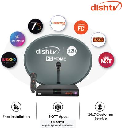 Dish TV SMART+ HD Set Top Box - DTH Connection with Marathi 1 Month Royale Sports Kids HD Pack & 6 OTT Apps at No Extra Cost