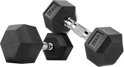FITRXX Professional HEX Shape Premium Quality Rubber Fixed Weight (25kg*2=50kg) Fixed Weight Dumbbell