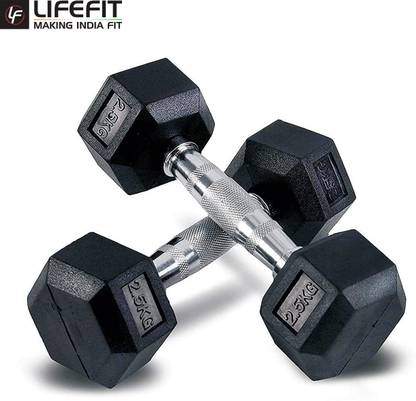 LIFE FIT LF-HP23 Durable Rubber Coated One Pair Commercial Grade Hexagon Fixed Weight Dumbbell