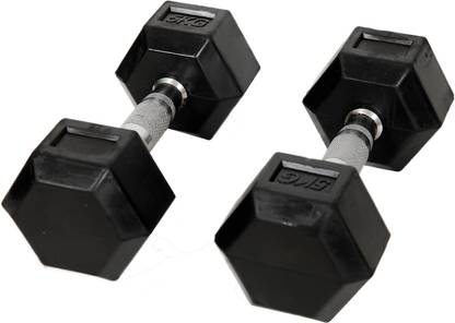 Satya Hexagon Design Dumbbells (5 Kg x 2) Gym Equipment For Workout (Black) Fixed Weight Dumbbell