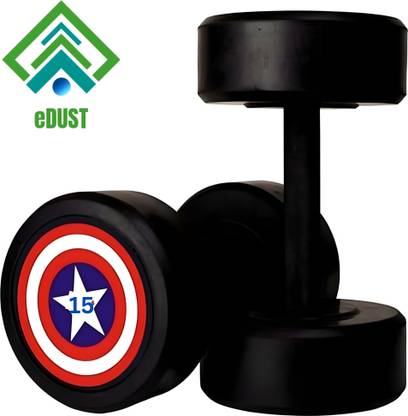 eDUST Captain America Dumbbell (15 kg X 2) 30 kg Set, Fitness Solid RubberCoated Fixed Weight Dumbbell