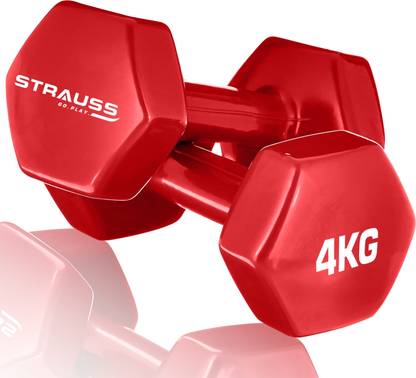 Strauss (4 Kg x 2) Vinyl Coated Dumbells For Gym & Workout, 4Kg each, Pair, (Red) Fixed Weight Dumbbell