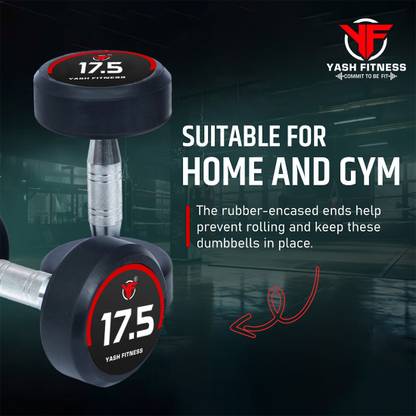 yash fitness 17.5KgX2 High Quality Rubber Professional Bouncer Dumbbells (Yellow Bouncer) Fixed Weight Dumbbell