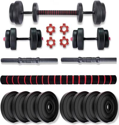 WILORA 10KG (2.5KG X 4) PVC Dumbbell Set Home Gym Kit Fixed Weight Adjustable Dumbbell Black Weight Plate