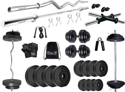 DreamFit 40 KG PVC Dumbbell Set with 3ft(Straight & Bend) RODS Adjustable Dumbbell Adjustable Dumbbell