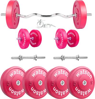 Watson 20 kg Bumper Rubber Weight Plate 14” Iron Dumbbell Set 3ft curl Adjustable Dumbbell