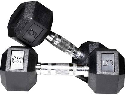 SPORTSLAB Hexa Rubber coated Hex dumbbells Set for Home Gym (5*2) Hexagon Dumbell Pair Fixed Weight Dumbbell