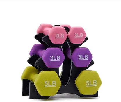 KAKSS Neoprene LB Style (20 Pound) 3Pair-2lb+3lb+5lb with stand Fixed Weight Dumbbell