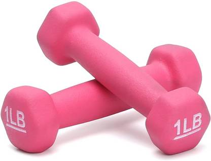 JIMWALT Half Coating Cast Iron Neoprene Fixed Weight Dumbbells (1 LB Each (Pink)) Fixed Weight Dumbbell