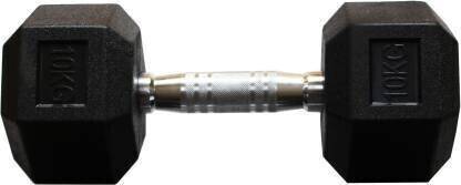 HouseOfCommon SIngle Piece 10 Kg Hexa Rubber Coated Fixed Weight Dumbbell