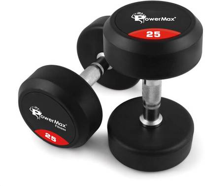Powermax Fitness 25KG Single Rubber Coated Round Dumbbell, Ideal for Home & Gym (25KG x 1pcs) Fixed Weight Dumbbell