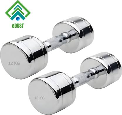 eDUST ™ Steel Dumbbells (12 kg X 2) 24 kg Set, Fitness Heavy Duty Solid Fixed Weight Dumbbell