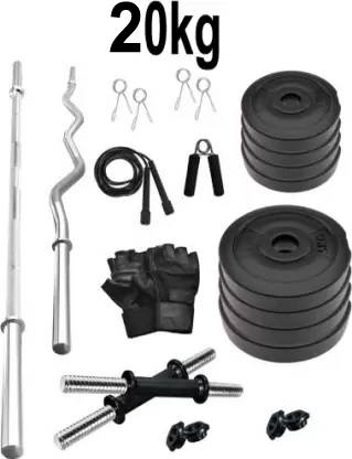 DCS Pro FITNESS 20kg PVC Dumbbell Set + 3ft.(Straight + Bend) RODS + FITNESS ACCESSORIES Adjustable Dumbbell