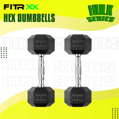 FITRXX Hex Rubber Coated Professional Exercise Gym Dumbbell Hulk Series 2.5 kg pair Fixed Weight Dumbbell