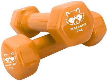 MAPACHE Orange PVC Vinyl Dumbbells Pair For Home and Gym Exercise 2kg x 2 Fixed Weight Dumbbell
