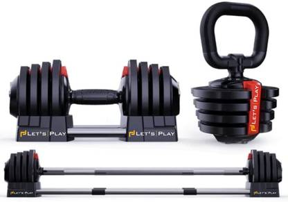 lets play 3 in 1 Adjustable Weight Fitness Dumbbell, Barbell With Kettlebell Set Adjustable Dumbbell