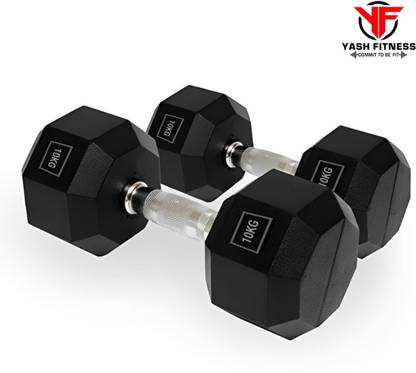 yash fitness Rubber Coated Hexa Dumbbell Set For Men & Women 10 Kg Pair Fixed Weight Dumbbell