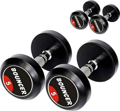 FITRXX Bouncer Dumbbells (5 kg X 2) 10 kg Set, Fitness Heavy Duty Solid Fixed Fixed Weight Dumbbell