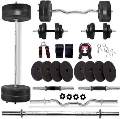 FITWELL 50 kg 50KG PVC Combo Pack with Dumbbell Rods, Curl Rod 3ft, Straight Rod & Accessories Home Gym Combo