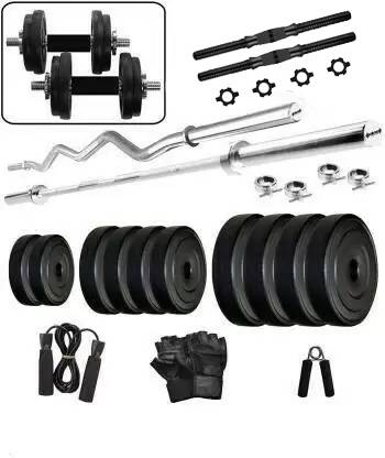 COGNANT 30 kg FITNESS PVC Dumbbell Set with Straight & Curl Bar Home Gym Combo