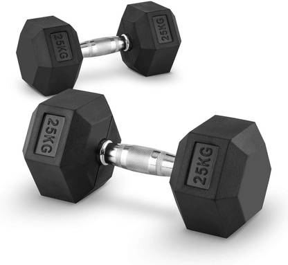Powermax Fitness 25KG Single Rubber Coated Hex Dumbbell, Ideal for Home & Gym (25KG x 1pcs) Fixed Weight Dumbbell