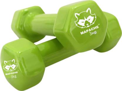 MAPACHE Green PVC Vinyl Dumbbells Pair For Home and Gym Exercise 3kg x 2 Fixed Weight Dumbbell