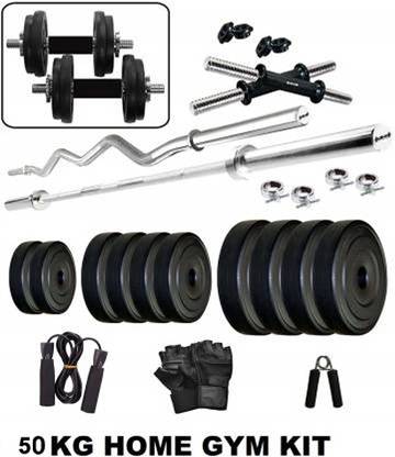 DCS Pro 50 kg FITNESS 50kg PVC Dumbbell Set + 3ft.(Straight + Curl) BARS + FITNESS ACCESSORIES Home Gym Combo
