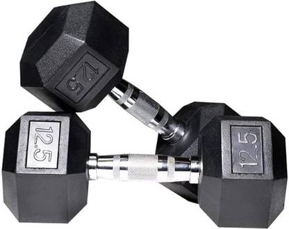 Akshi Creation Iron Rubber Coated Hex Proffessional Excersice Hexa Dumbbells 12.5KG (Pack of 2) Fixed Weight Dumbbell