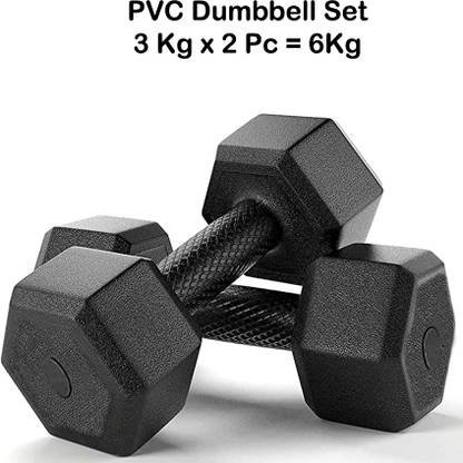 BMS Sports Black Hexa Dumbbells Set, Home GYM (6kg) Fixed Weight Dumbbell