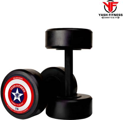 yash fitness Captain America Style Black Rubber Dumbbells 7.5kgX2 Dumbbells Fixed Weight Dumbbell