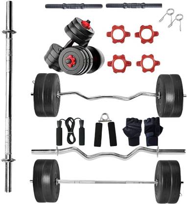 Spirax 40kg PVC Gym Combo - Dumbbell Rod, 3ft Curl & 3ft Straight Rod, Accessories Adjustable Dumbbell