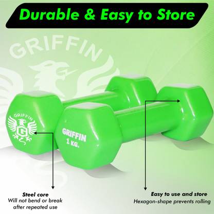 GRIFFIN Hex Vinyl Dumbbells Pair Home Gym Workout Vinyl Coated Pack Of 2 Men & Women Fixed Weight Dumbbell