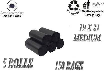 Shopative BLACK 19x21 pack of 5 ( 150 BAGS) Recyclable Garbage Bags. Plastic Dustbin