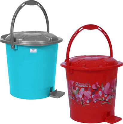 Heart Home Durable Plastic Pedal Dustbin|Waste Bin|With Handle,10 Litre, (Sky Blue & Red) Plastic Dustbin
