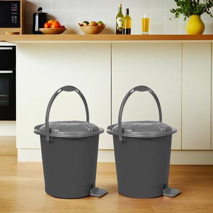 Heart Home Plastic Pedal Dustbin With Handle, Black, Pack of 2 Plastic Dustbin