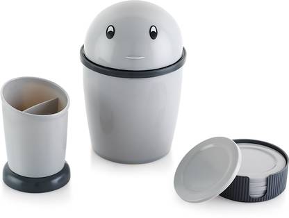 Moltres - TIDY Office Bin COMBO Set - MINI Dust Bin, Tea Coaster Set, Multi Use Stand - Plastic Dustbin