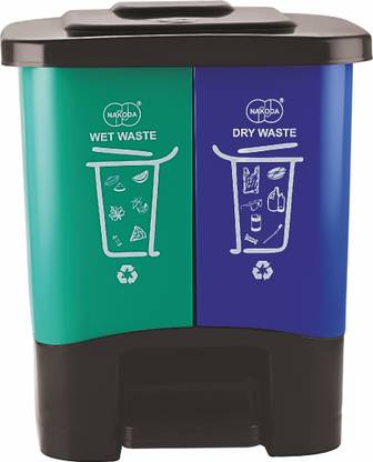 NAKODA DUO 2 IN 1 PEDAL DUSTBIN |DRY & WET BIN | BPA FREE | PLASTIC DUSTBIN |GREEN/BLUE Plastic Dustbin