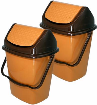 Morvi Delight Swing Lid Dustbin for Home, Kitchen & Office, 2 Pc, 7 Ltr, Camel Color Plastic Dustbin