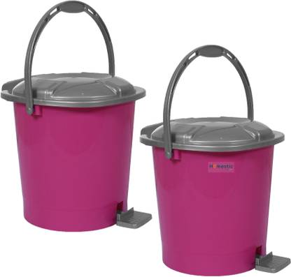 HOMESTIC by Kuber Industries Durable Plastic Pedal Dustbin|Waste Bin With Handle,7 Litre,Pack of 2 (Pink) Plastic Dustbin