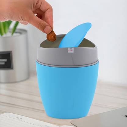 Heart Home 1.25 Ltr Plastic Mini Dustbin for Table/Bedroom with Swing Lid | Blue Plastic Dustbin