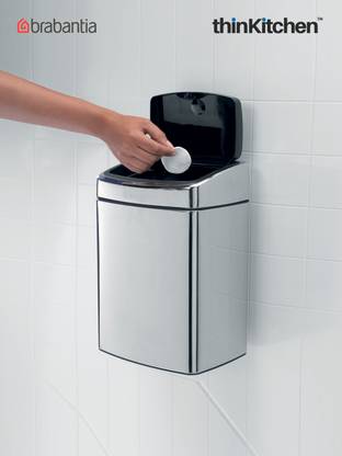 Brabantia Rectangular Touch Bin, 10 Litre, Brilliant Steel Steel Dustbin