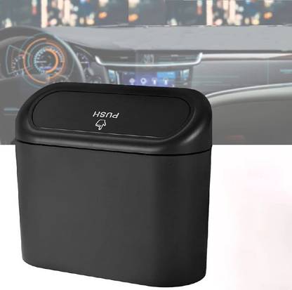 heet Mini Car Trash Can Bin with Lid and One Roll Plastic Trash Bags, Small Car Plastic Dustbin