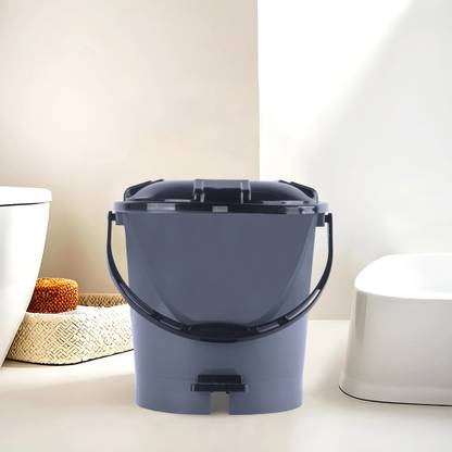 HOMESTIC by Kuber Industries 7 Liters Plastic Pedal Dustbin for Home | Check Dhakkan- Grey & Black Plastic Dustbin