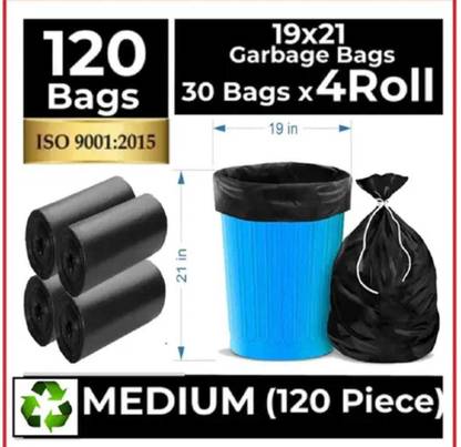 KALP CRAZE Black Garbage Bags 19x21 inches (Pack of 4, 120 Pieces, Medium) Plastic Dustbin