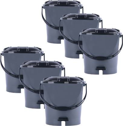 HOMESTIC by Kuber Industries Pack of 6 Plastic Pedal Dustbin for Home | 7 Ltr | Check Dhakkan- Grey & Black Plastic Dustbin