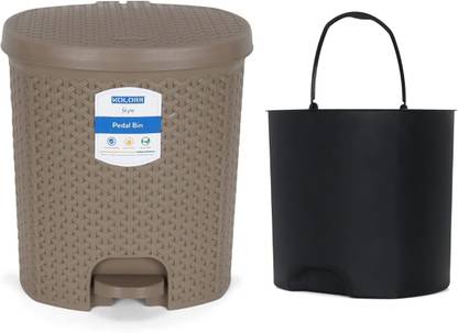 KOLORR 6 L Magnum Lightweight Pedal Pack of 1 Brown Wastebin with Inner, Home/Office Plastic Dustbin