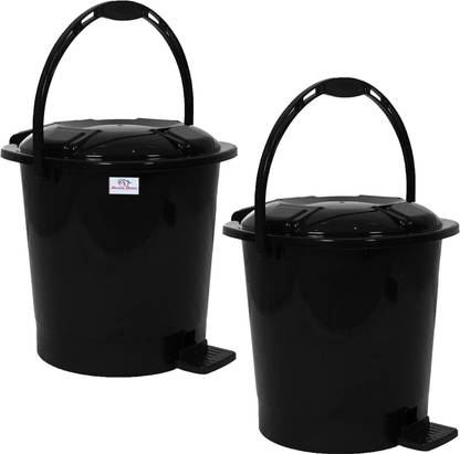 Heart Home Durable Plastic Pedal Dustbin|Waste Bin|10 Litre,Pack of 2 (Black) Plastic Dustbin