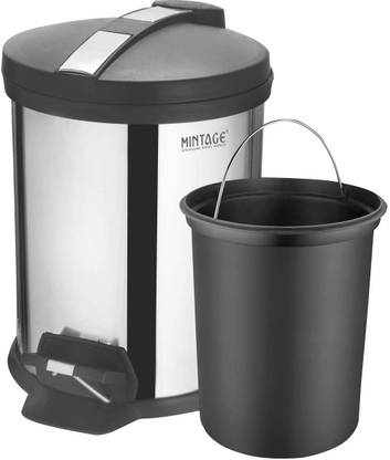 Mintage (viva) Pedal Bin with Plastic Bucket (5 Litre) Stainless Steel Dustbin