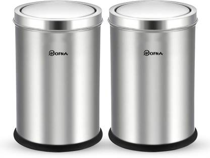 Mofna Swing Dustbin with Removable Lid (18L, 10" x 14", Set of 2, Silver) Stainless Steel Dustbin